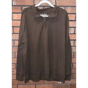 North River Outfitters Mens Quarter Zip Pullover Brown Long Sleeve Mock Neck XL